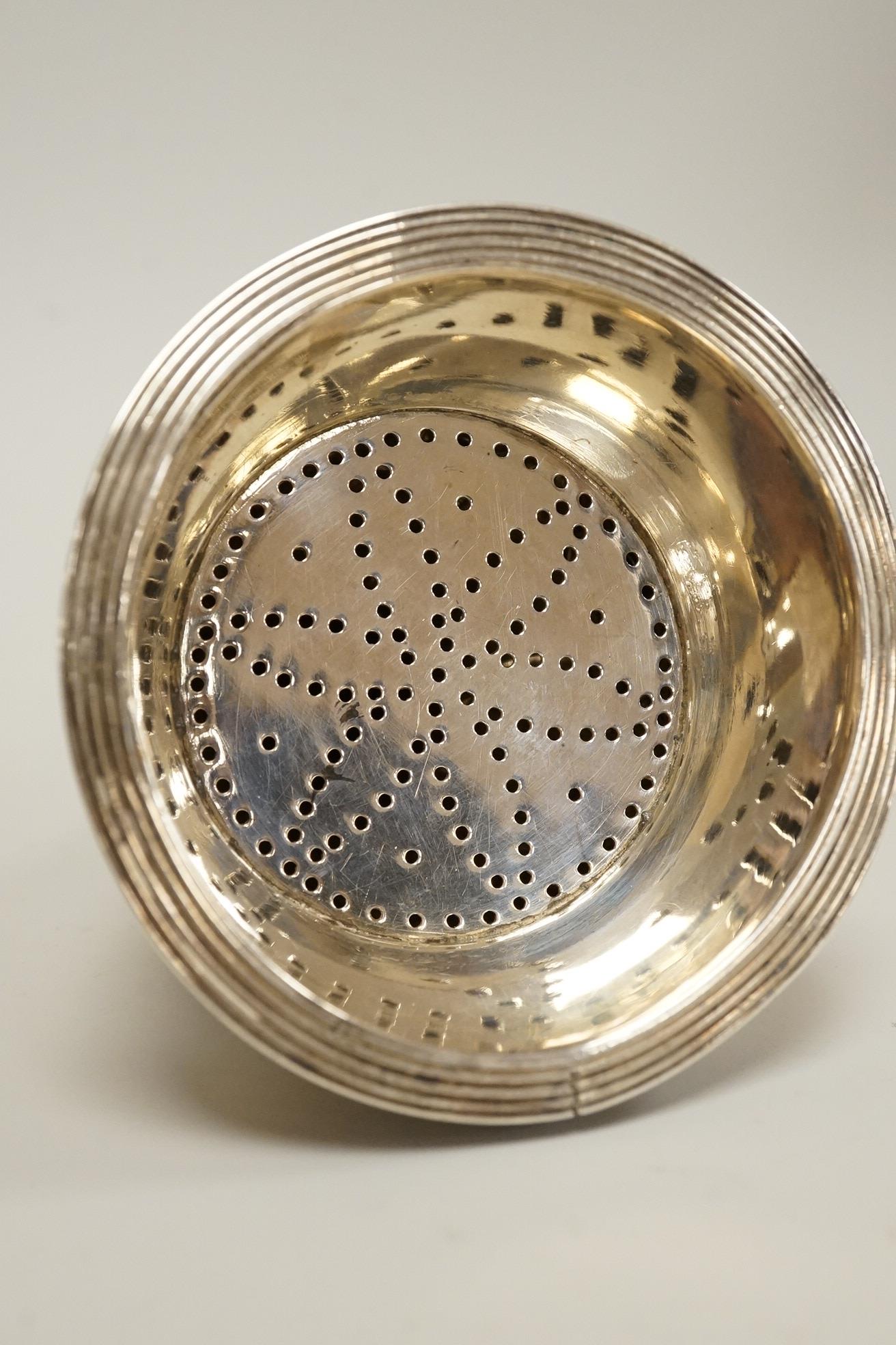 A George III silver wine funnel, with later embossed decoration and later engraved inscription, Crispin Fuller, London 1802, 13.4cm (a.f.).
